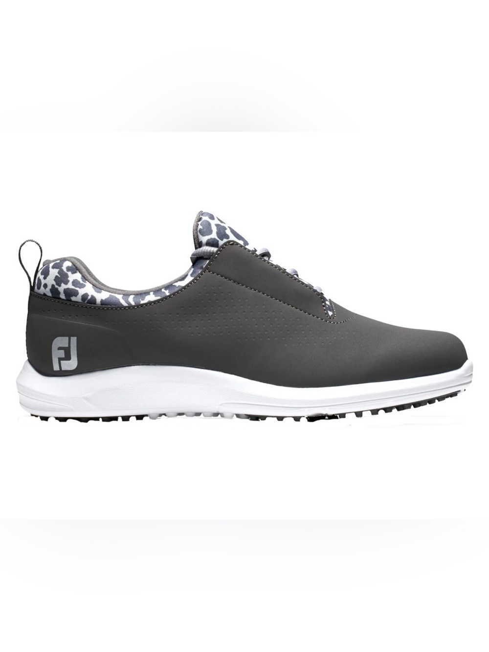FootJoy Women's Gray and White Golf Sneakers with Leopard-Print Collar Size 8 - Picture 1 of 7